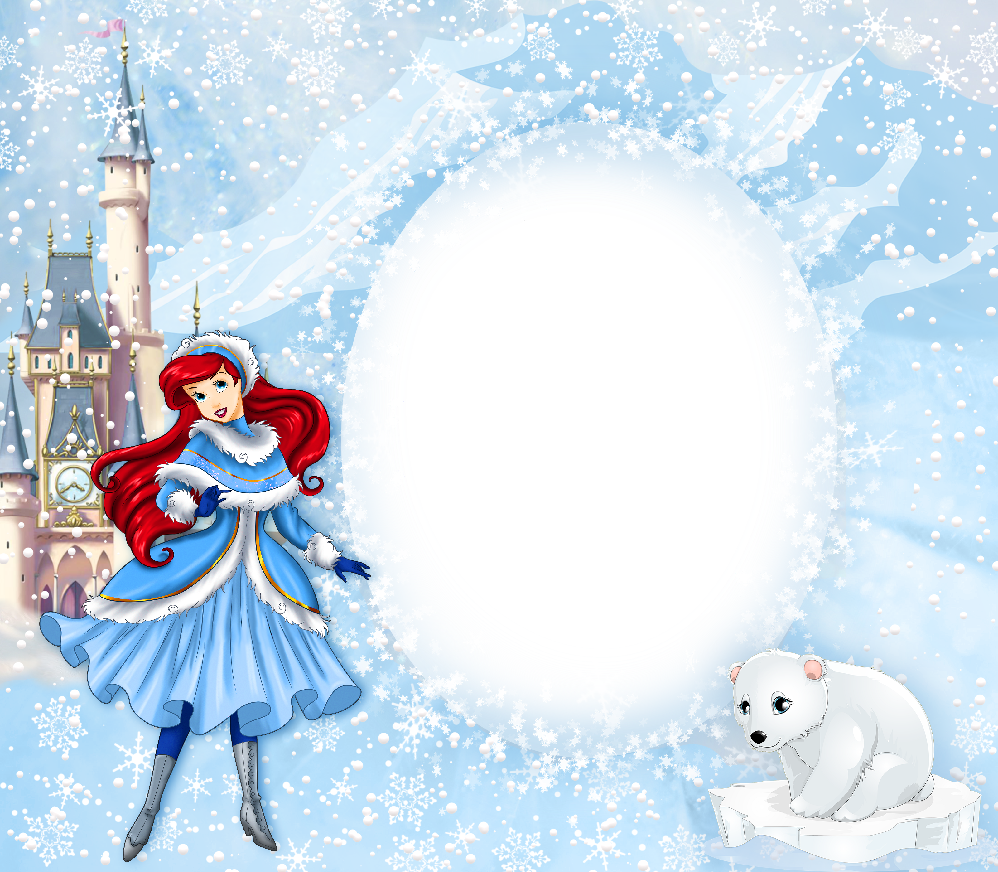 Ariel Clipart Frame - Princess Ariel Winter Png (3201x2796), Png Download