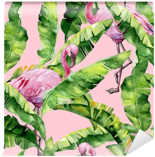 Banana Palm Leaves Seamless Watercolor Illustration - Dense Jungle Round Mouse Pad Customized Non Slip Rubber (400x400), Png Download