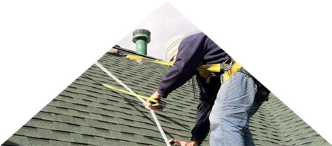 Residential Roofing - Roofer With Harness (666x297), Png Download