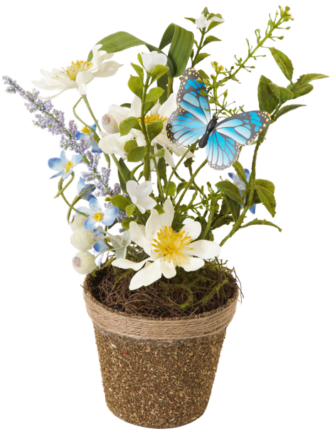 Silk Spring Flower Twig Pot,white Daisy - Flowerpot (500x611), Png Download