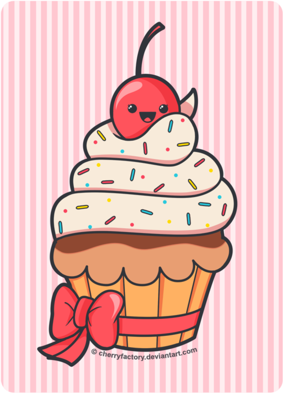Cute Cupcake By ~cherryfactory On Deviantart - Cute Cupcakes Drawing Art (600x824), Png Download