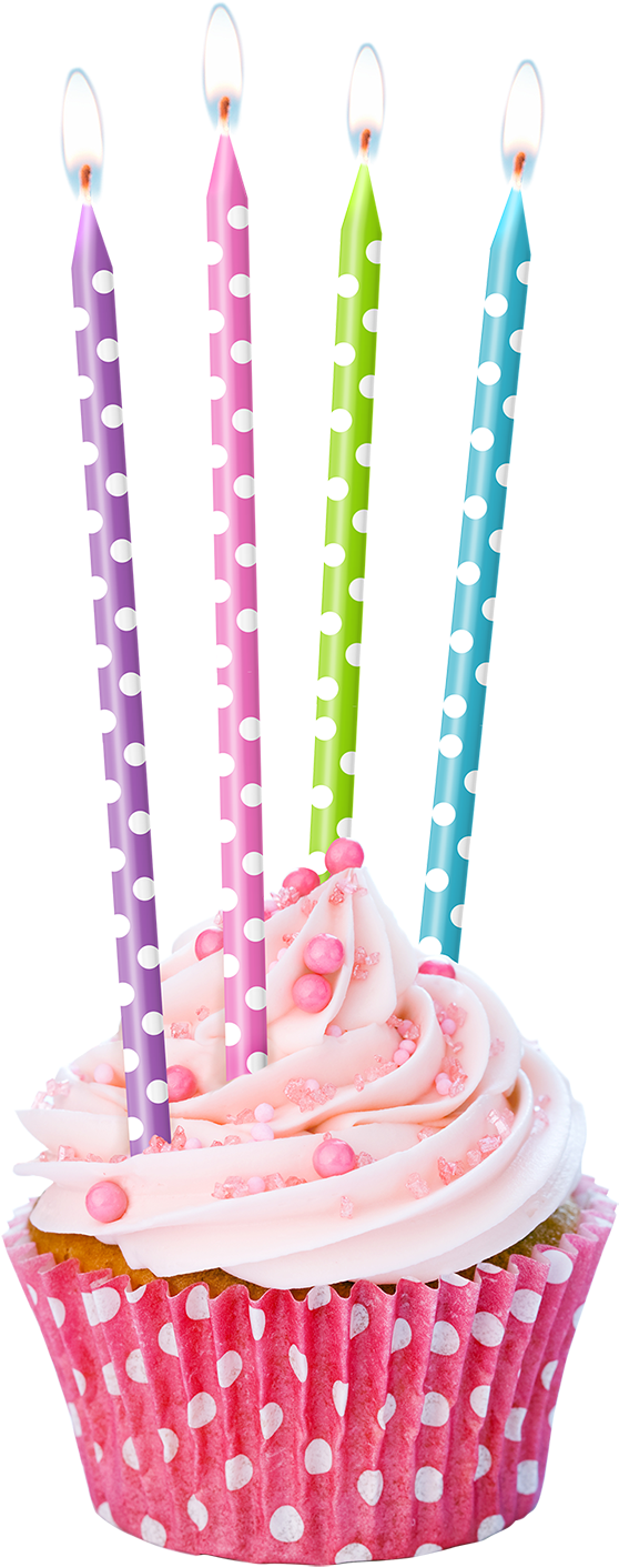 Vela Larga Puntos Tortas De Cumpleaños - Cupcake With Candle Png (800x1559), Png Download