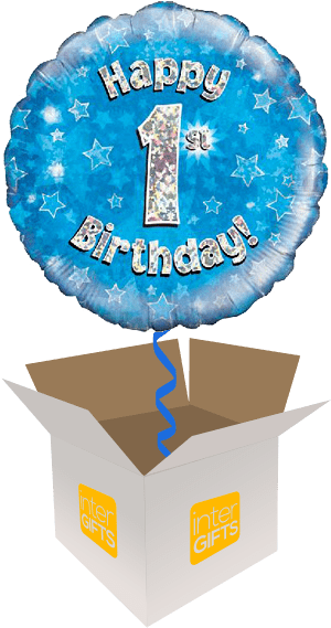 Happy 1st Birthday Blue Holographic - Happy 1st Birthday Blue (568x568), Png Download