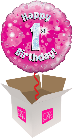 Happy 1st Birthday Pink Holographic - Happy 1st Birthday Balloon (568x568), Png Download