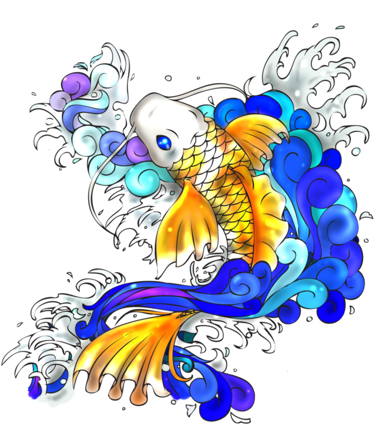 Koi Fish Tattoo Png Banner Black And White - Japanese Koi Fish Art Png (838x954), Png Download