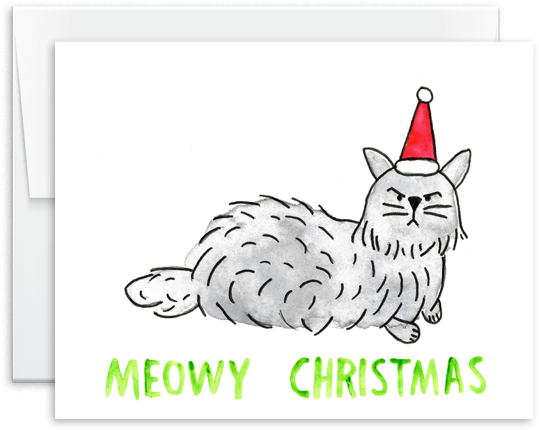 Meowy Christmas Watercolor Grumpy Cat Holiday Card - Kitten (1000x1000), Png Download