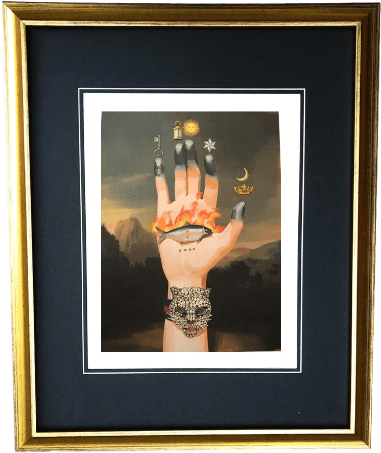 Vintage Gold Frame Gucci Celestial Hand Diamond Cat - Gucci Painting In Frame (815x970), Png Download