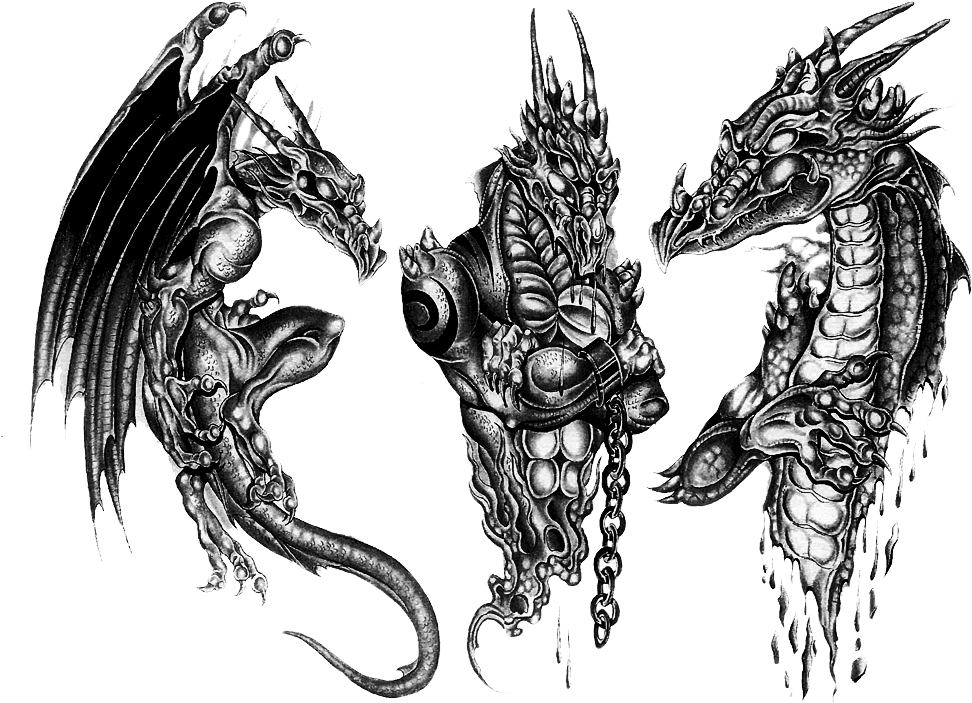 Demon Tattoo Png Clip Art Library Download - Black And Gray Dragon Tattoo (1024x768), Png Download