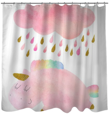 Watercolor Unicorn And Cloud With Rain Shower Curtain - Curtain (400x400), Png Download