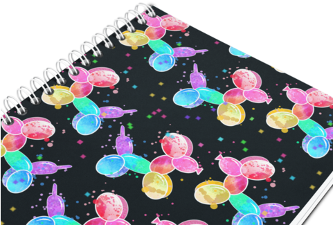 Watercolor Balloon Dogs On Black Spiral Notebook - Balloon Dog (480x360), Png Download