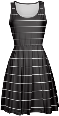 White Horizontal Stripes On Black Fit And Flare Dress - Little Black Dress (480x480), Png Download