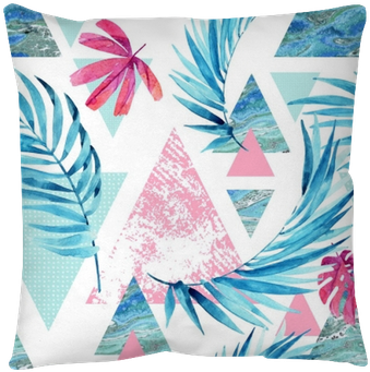 Abstract Watercolor Triangle And Exotic Leaves Seamless - Watercolor Painting (400x400), Png Download