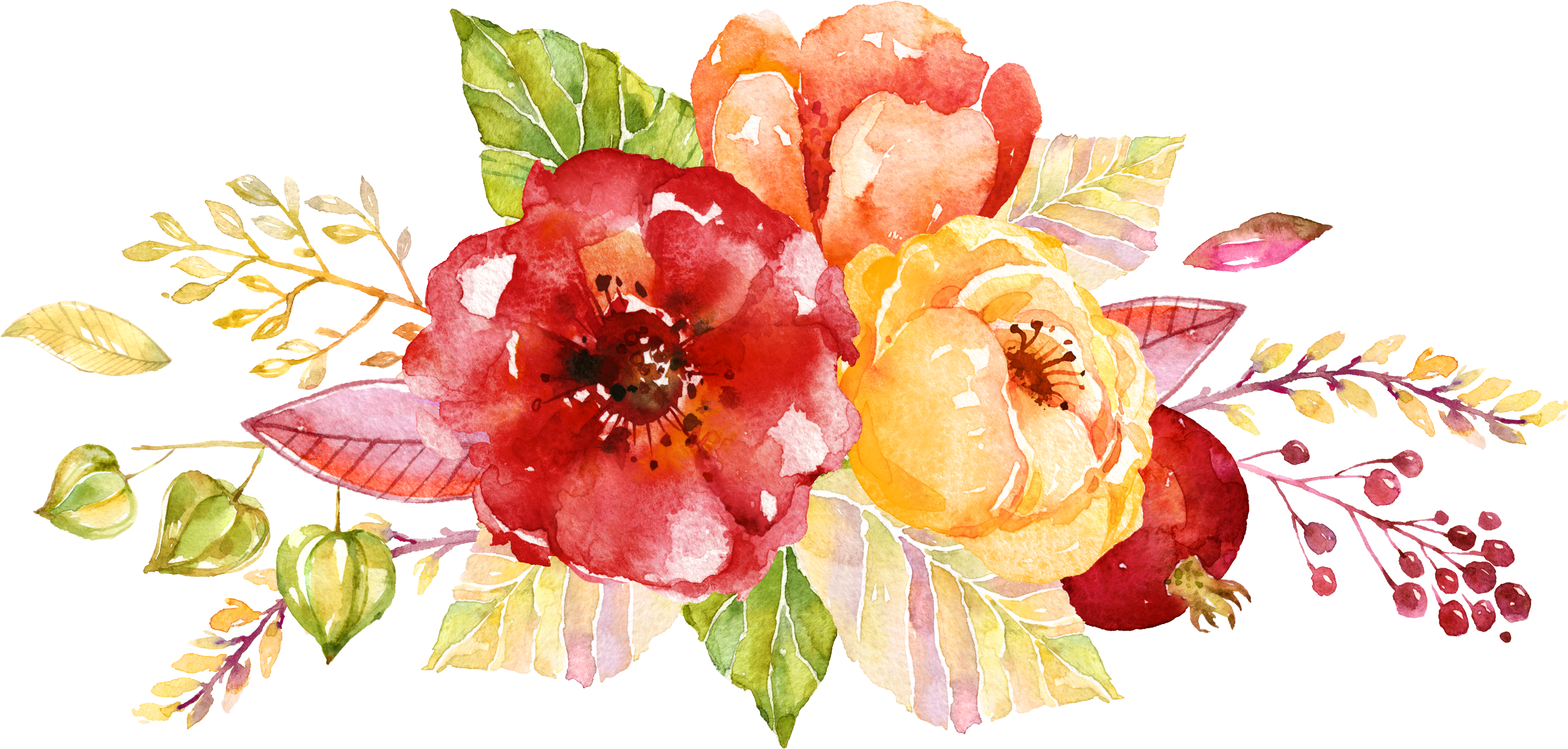 Wedding Invitation Flower Autumn Watercolor Painting - Logos Con Flores Vintage (3351x1601), Png Download