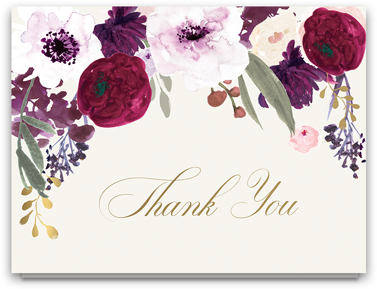 Floral Wedding Thank You Cards Burgundy Purple Gold - Burgundy Watercolor Flowers Png (900x900), Png Download