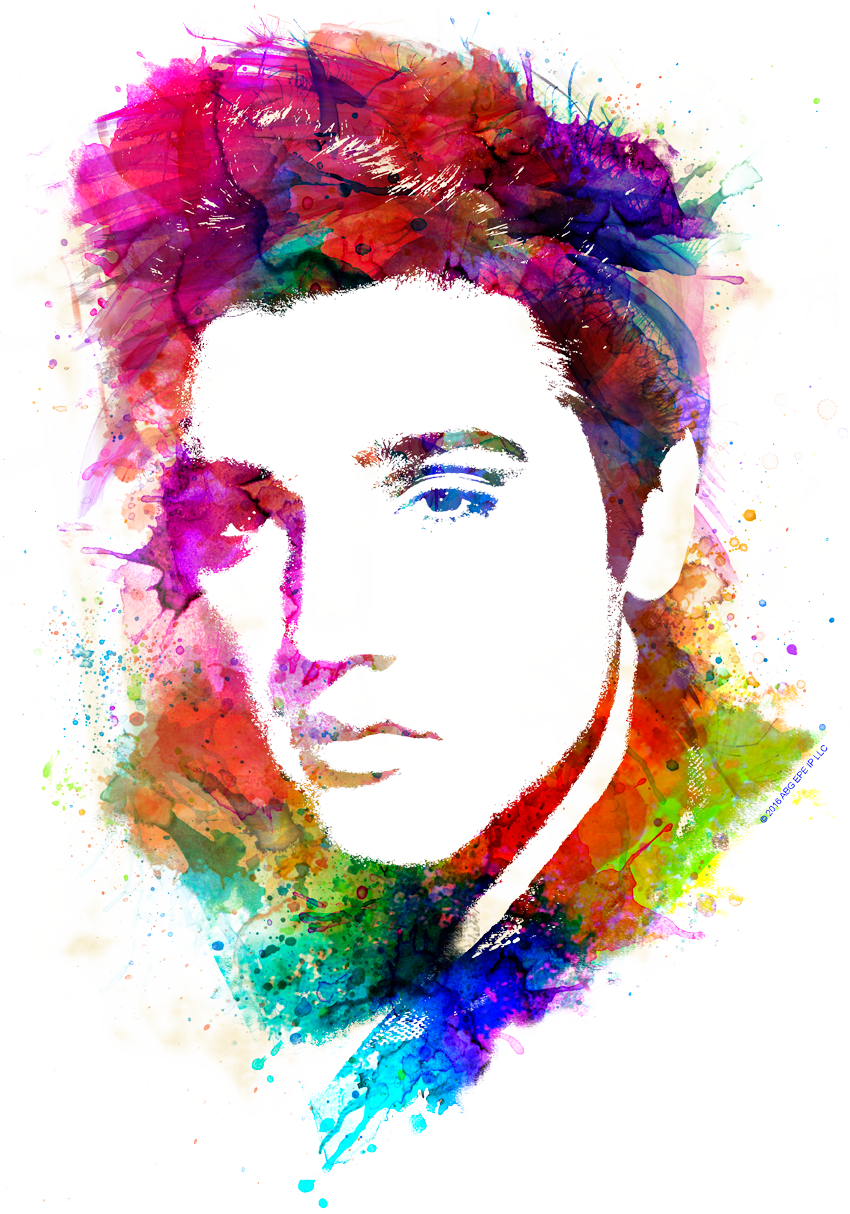 Elvis Presley Watercolor King Youth T Shirt - Elvis Presley Custom Watercolor King Men's Premium (850x1214), Png Download