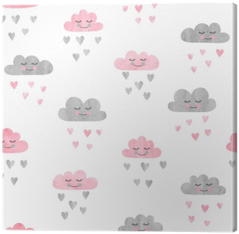 Seamless Pattern With Watercolor Clouds And Rain Of - Ilustración Vectorial Lluvia De Corazones Fondo (400x400), Png Download