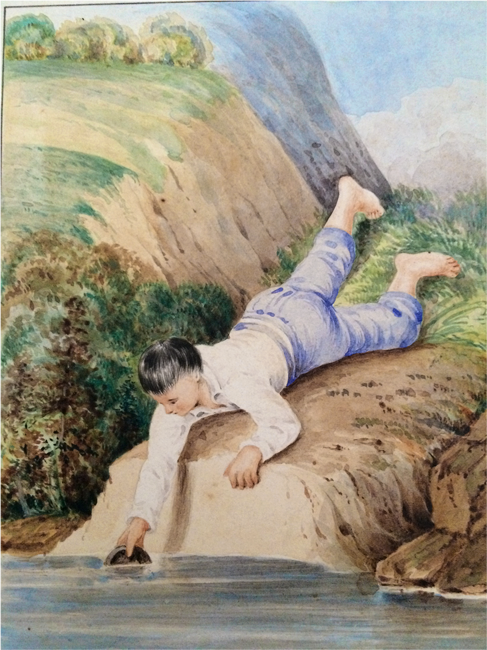 Watercolor Of Oriental Boy Drawing Water C - Drawing (1400x1400), Png Download