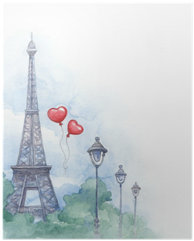 Watercolor Background With Illustration Of Eiffel Tower - Eiffel Tower People Watercolor (400x400), Png Download