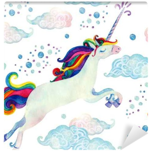 Watercolor Fairy Tale Seamless Pattern With Flying - Acuarela Unicornios (400x400), Png Download