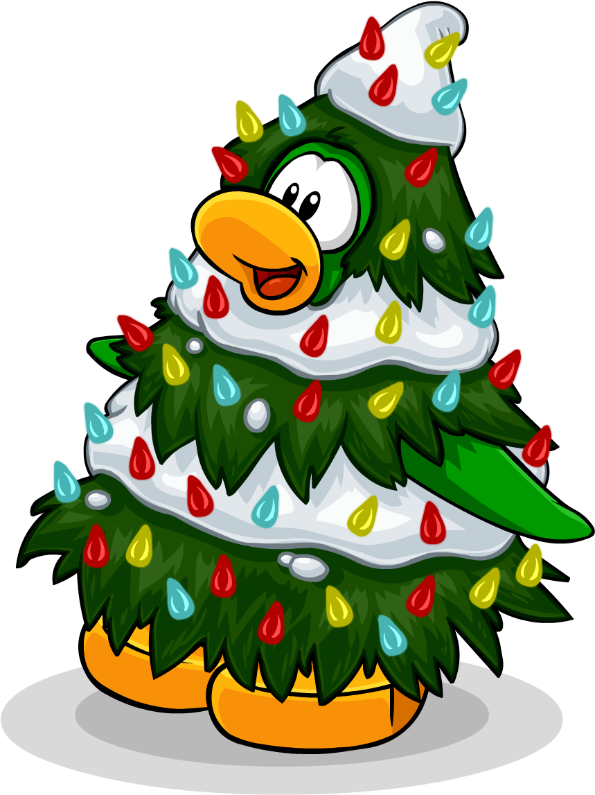 Tree Costume Happy Holidays Postcard - Club Penguin Christmas Tree (1056x1224), Png Download