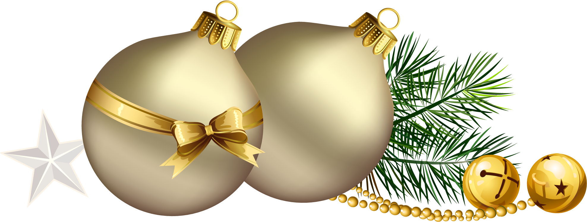 Christmas Balls With Pine Branch And Star Clipart - Christmas Stars Png Transparent (2000x793), Png Download