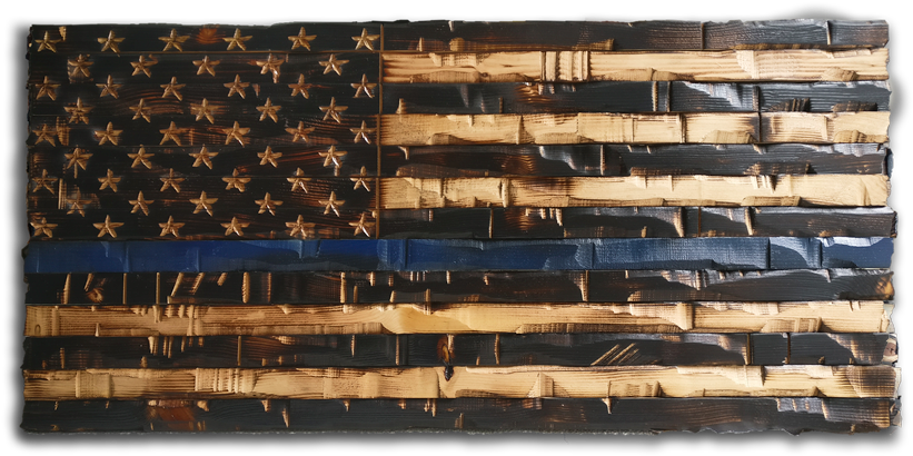 Wood Thin Blue Line Flag - Firefighter (1000x722), Png Download