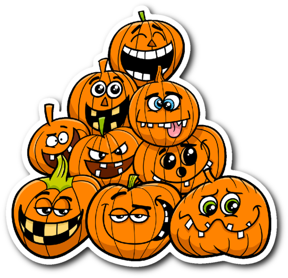 Funny Face Halloween Jack 'o Lantern Pile Vinyl Die - Calabazas De Halloween Animadas (600x600), Png Download