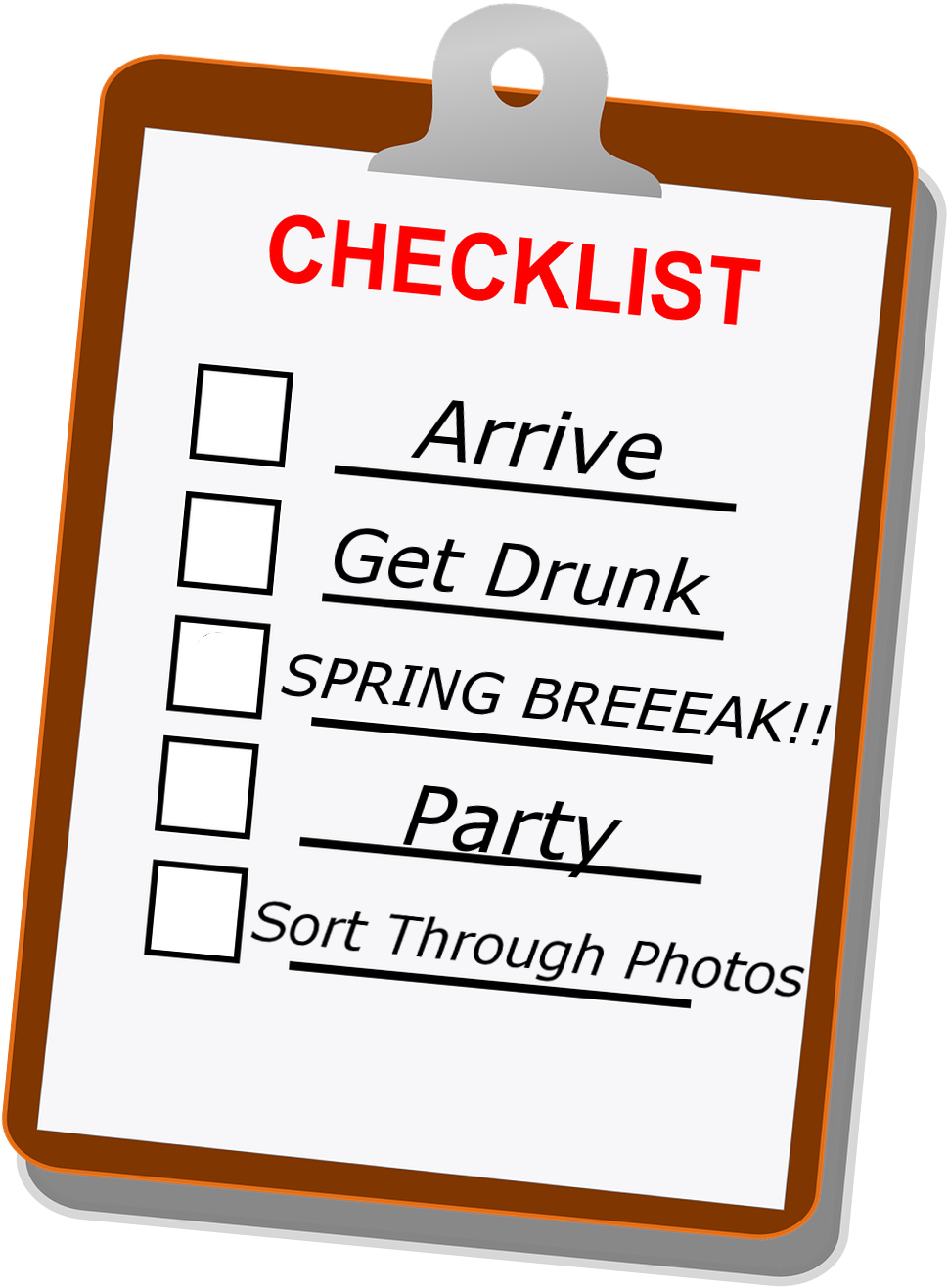 Epic Spring Break Vacation Checklist - Clipboard Clip Art (1048x1408), Png Download