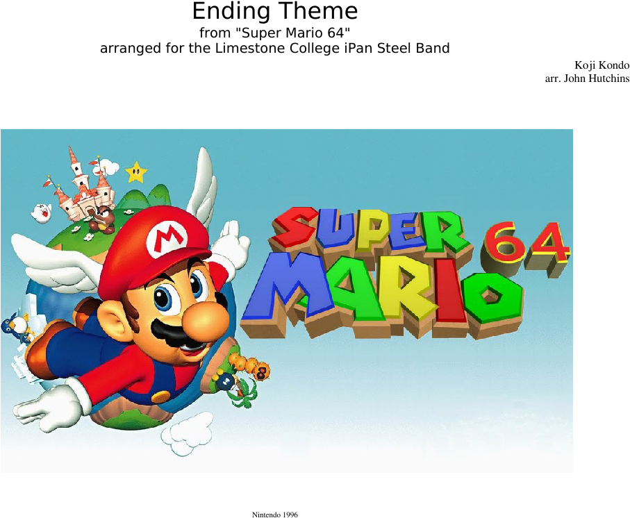 Ending Theme Sheet Music Composed By Koji Kondo Arr - Super Mario 64 (1100x850), Png Download