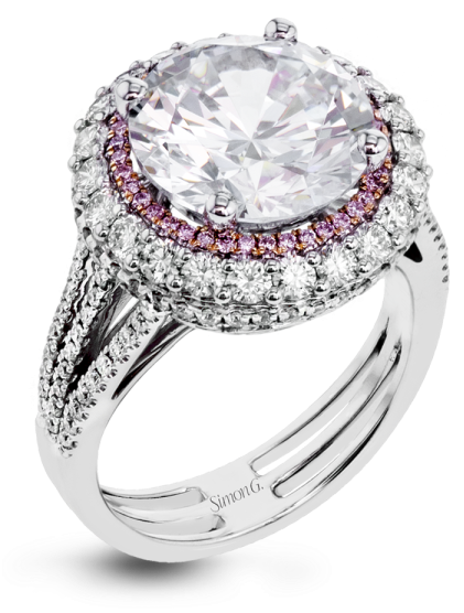 Simon G 18k White & Rose Gold Engagement Ring With - Simon G 18k Large Center Halo Engagement Ring (600x600), Png Download