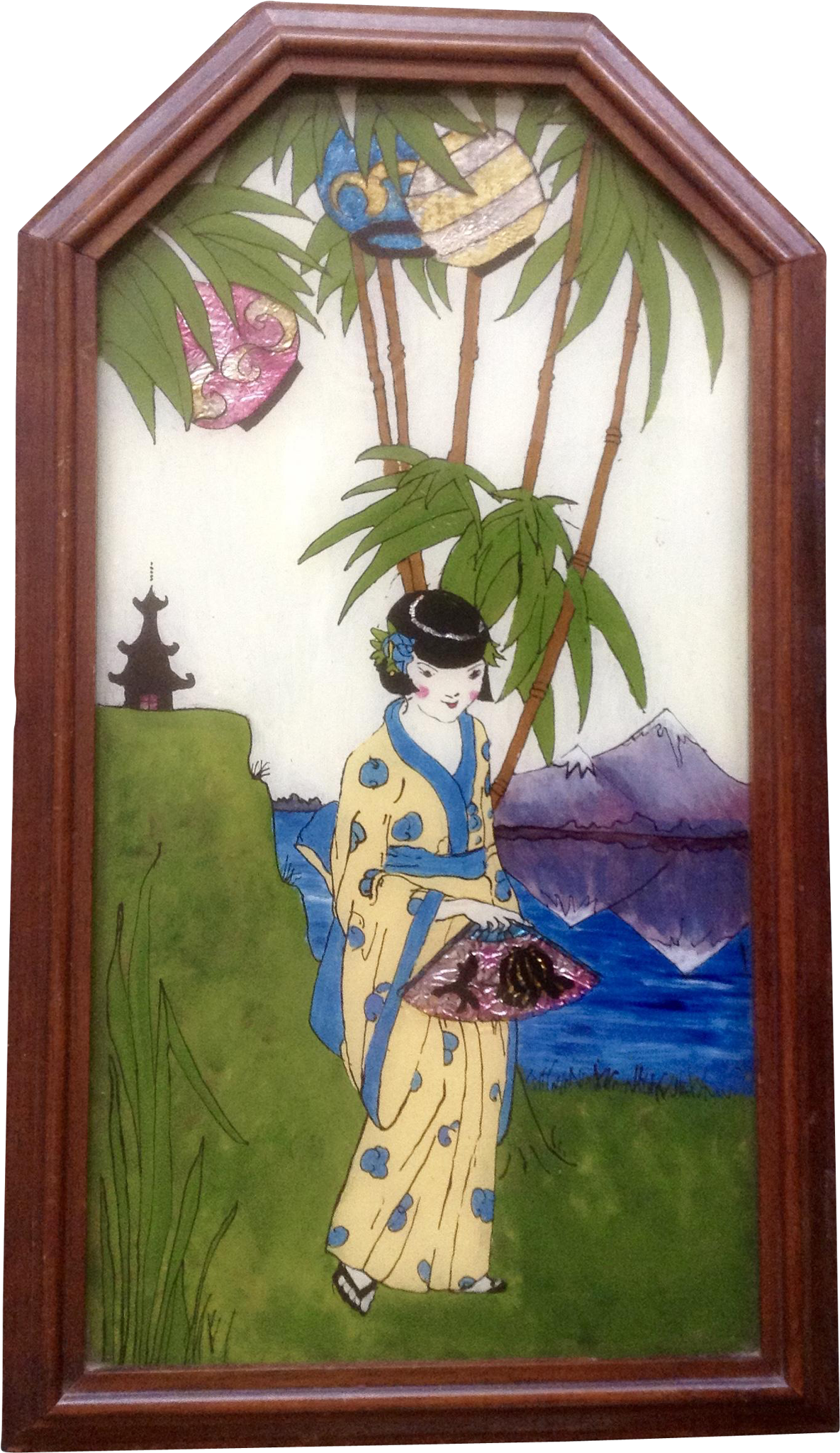 Reverse Glass Foil Tinsel Painting 1930's Art Deco - Japanese Glass Painting (2048x2048), Png Download