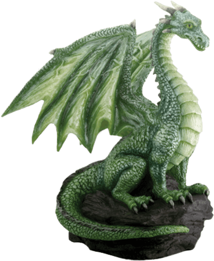 Perched Green Dragon Statue - Green Dragon On Rock Figurine (555x555), Png Download