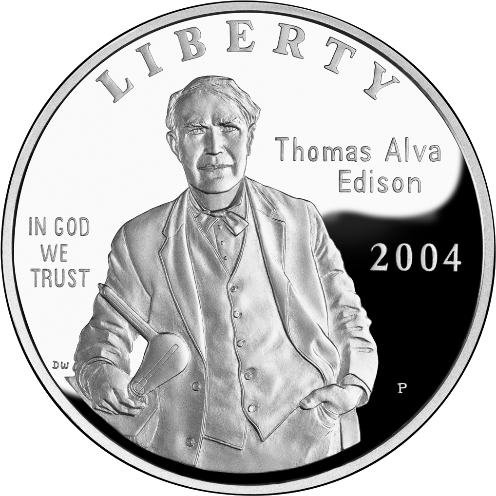 Download Hd 2004 Thomas Alva Edison Silver Dollar Thomas Edison Light Bulb Transparent Png Image Nicepng Com
