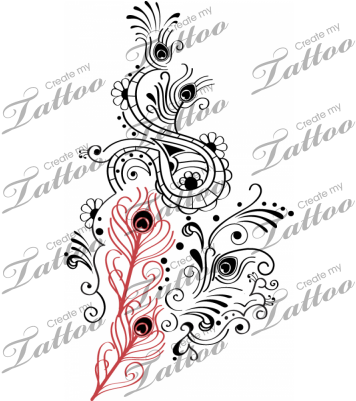 Feather Tattoo On Feather With Paisley Peacock Feathers - Butterfly Names Tattoo (400x400), Png Download