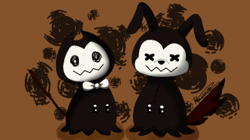 Bendy And The Ink Machine Crossover Tumblr - Mimikyu Bendy And The Ink Machine (500x281), Png Download