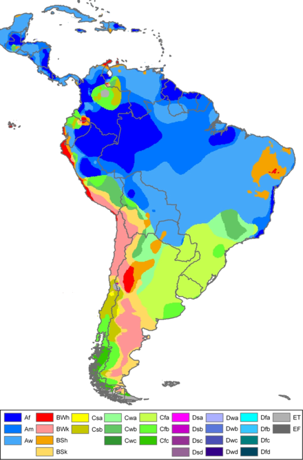 Map Of South America According To Köppen Climate Classification - South America Ethnic Map (440x668), Png Download
