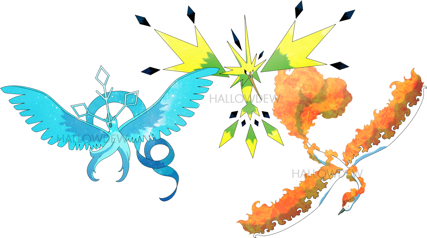 Mega Legendary Birds By Hallowdew - Pokemon Mega Legendary Birds (1472x837), Png Download