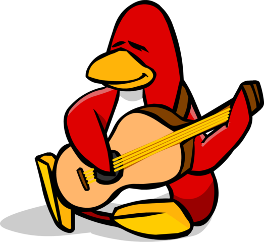 Image June 2006 Accoustic Guitar Penguin Style Png - Club Penguin Penguin Playing Guitar (523x480), Png Download
