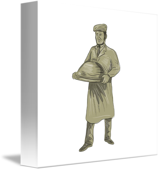 Victorian Waiter Serving Food Platter Drawing By Aloysius - Sketch Of Person Serving Food (606x650), Png Download