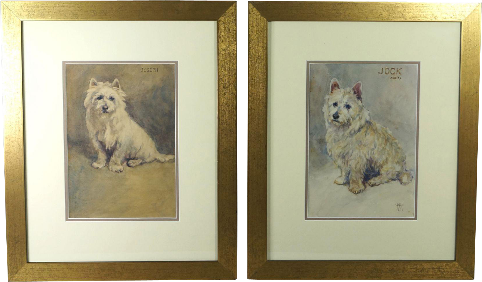 Antique Watercolor Pair Of West Highland Terrier Dog - Picture Frame (1665x1665), Png Download