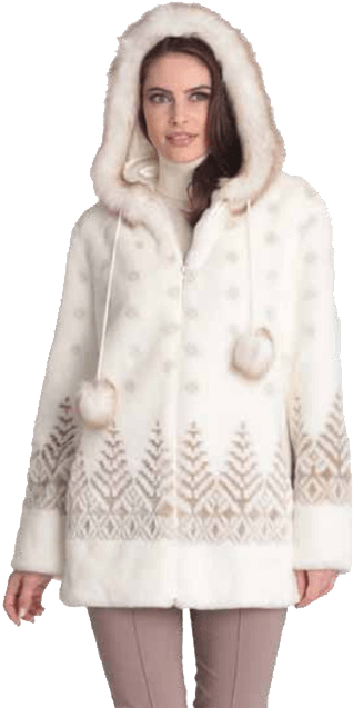 Women's Trees Hooded Faux Fur Jacket White - Hooded Faux-fur Jacket (616x667), Png Download