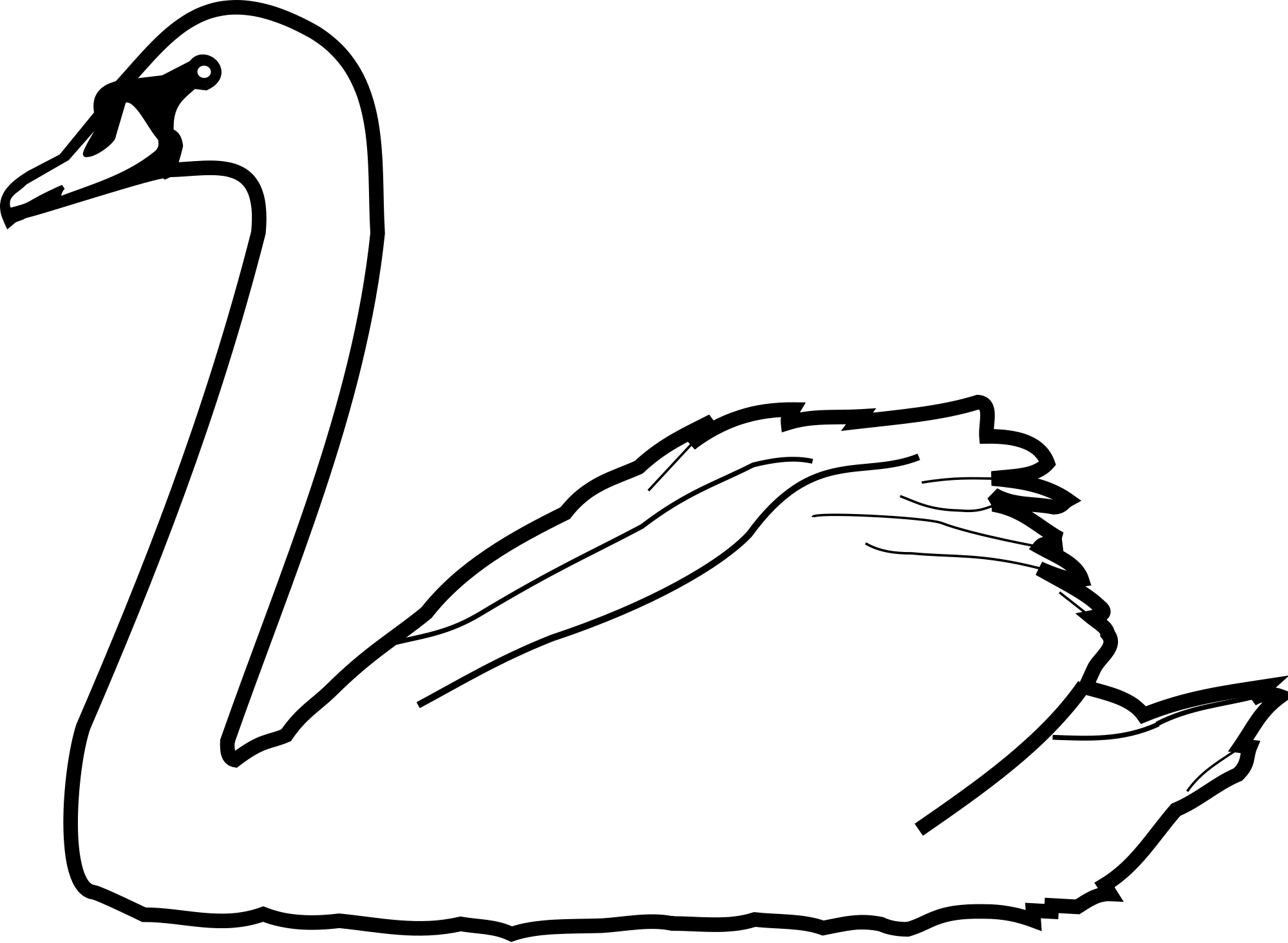 Drawn Swan Wildlife - Swan Clip Art Black And White (2000x1464), Png Download