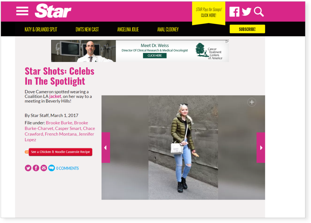 Dove Cameron Coalition La Outerwear Star Magazine - Online Advertising (1024x738), Png Download