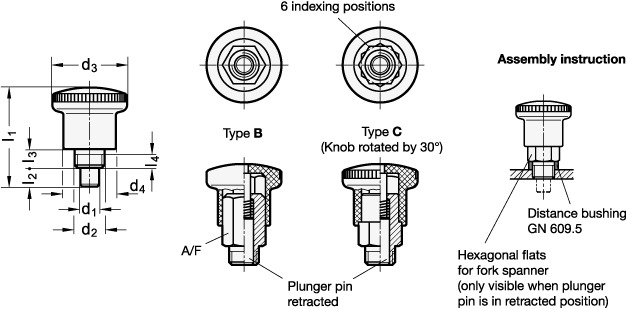 Gn 822-ni Stainless Steel - Ganter Gn822-4-b-st Mini Indexing Plunger; Steel (626x309), Png Download