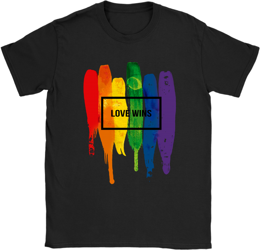 Watercolor Lgbt Love Wins Rainbow Paint Typographic - Shirt (1024x1024), Png Download