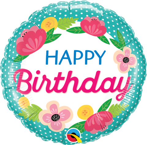Birthday Petite Polka Dots Balloon - Happy Birthday Flowers Balloons (480x474), Png Download