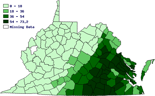 In 1860, The Lowest Percentage Of Virginia's Population - Map Of Slaves In Virginia (537x334), Png Download