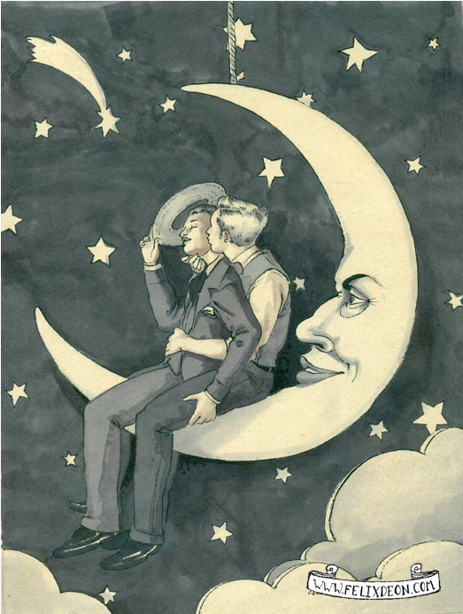 Paper Moon, Gay Art, Vintage Photo, Original Art, Watercolor - Illustration (692x692), Png Download