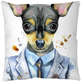 Watercolor Portrait Of Toy Terrier In A Suit Throw - Desenhos Para Aquarela (400x400), Png Download