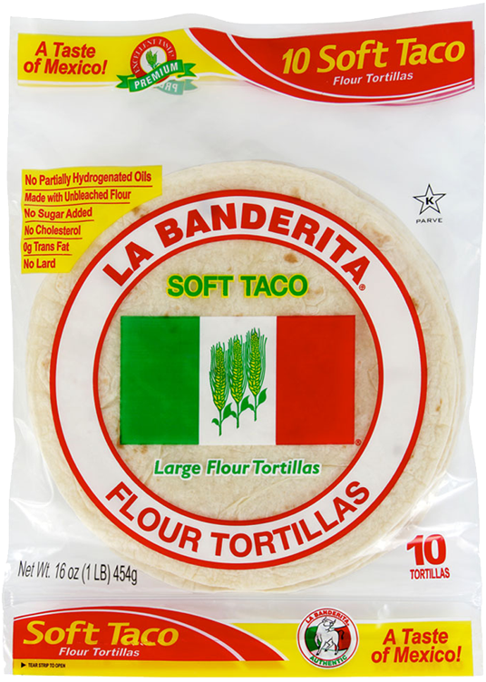 Soft Taco Flour Tortillas - La Banderita Flour Tortillas, Burrito Grande - 10 Count, (712x882), Png Download